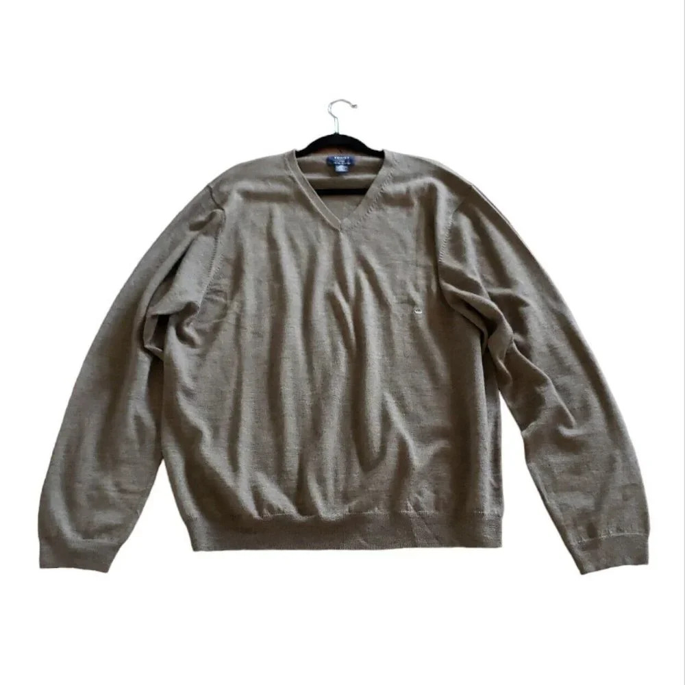 Brooks Brothers 346 Men's V-Neck Knit 100% Merino Wool Sweater Brown Size XXL